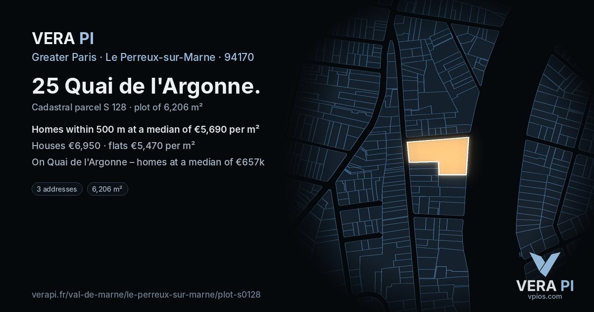 25 Quai de l'Argonne, Le Perreux-sur-Marne at night – the plot lit, the parcels around coloured by the prices near them