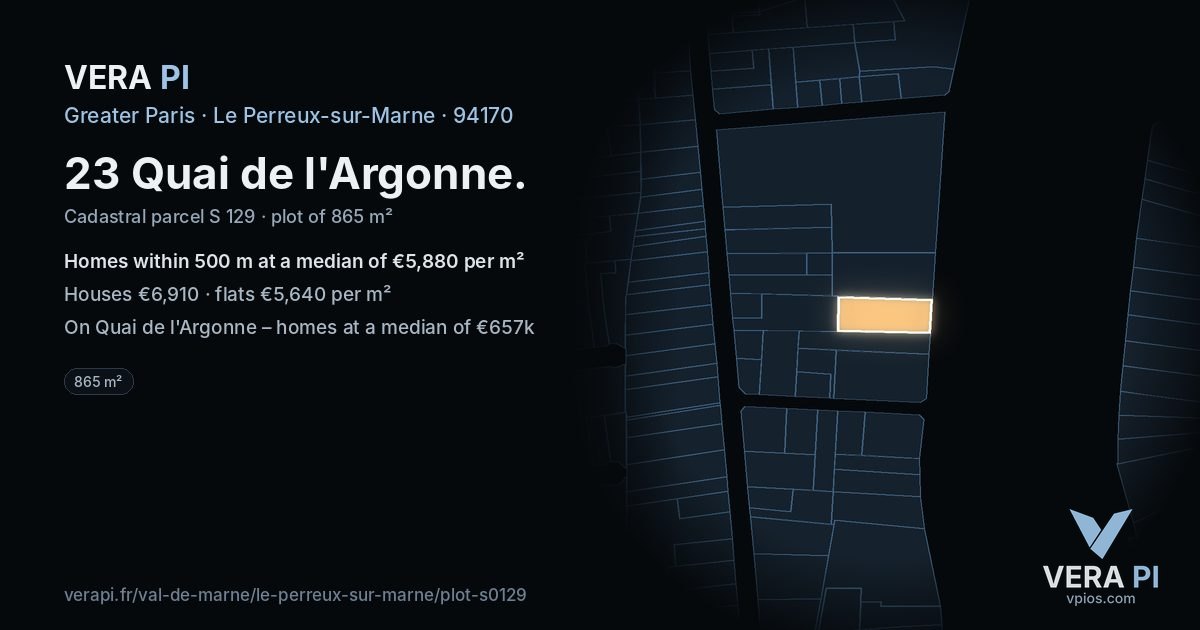 23 Quai de l'Argonne, Le Perreux-sur-Marne at night – the plot lit, the parcels around coloured by the prices near them