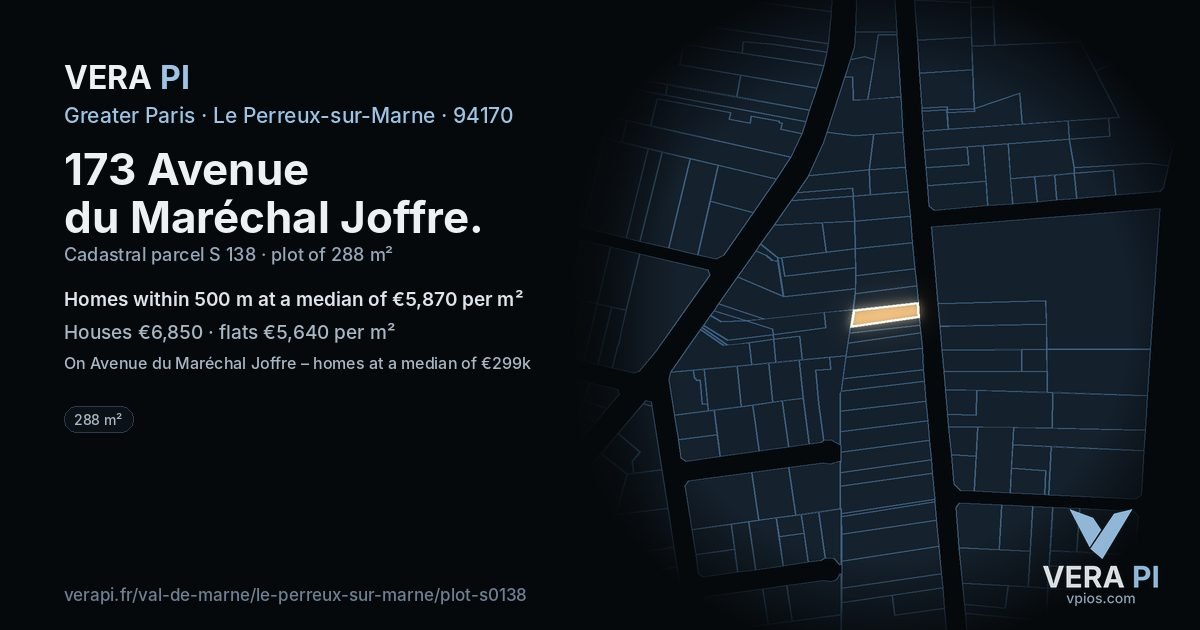 173 Avenue du Maréchal Joffre, Le Perreux-sur-Marne at night – the plot lit, the parcels around coloured by the prices near them