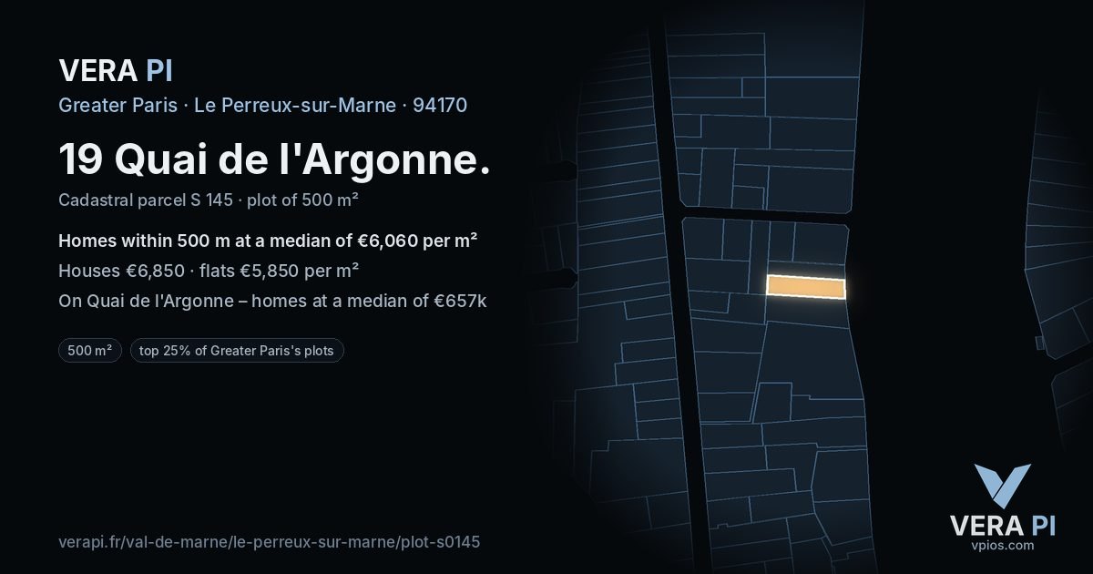 19 Quai de l'Argonne, Le Perreux-sur-Marne at night – the plot lit, the parcels around coloured by the prices near them