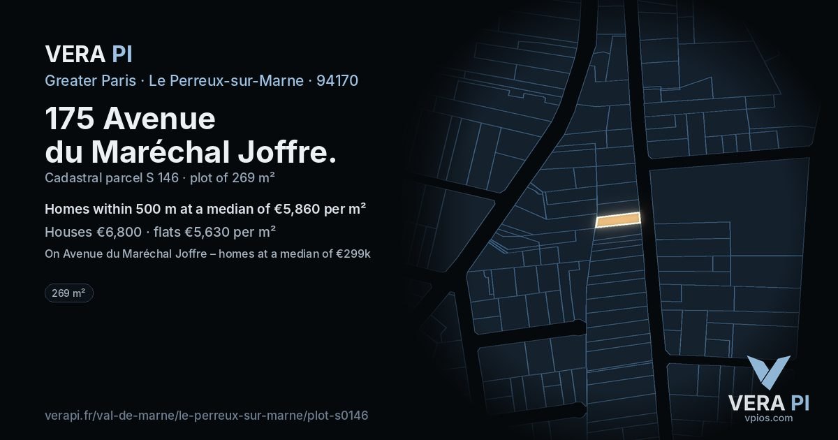 175 Avenue du Maréchal Joffre, Le Perreux-sur-Marne at night – the plot lit, the parcels around coloured by the prices near them