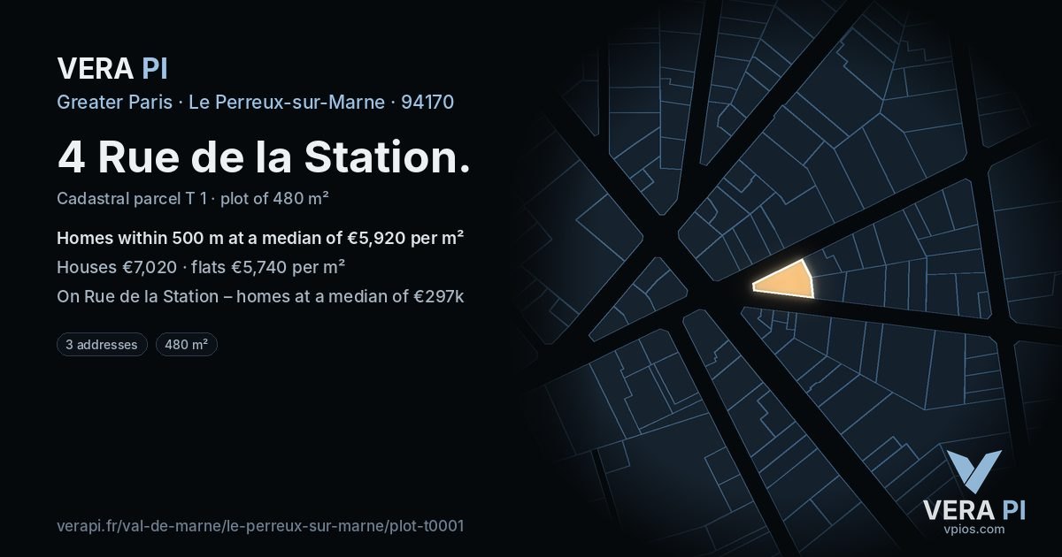4 Rue de la Station, Le Perreux-sur-Marne at night – the plot lit, the parcels around coloured by the prices near them