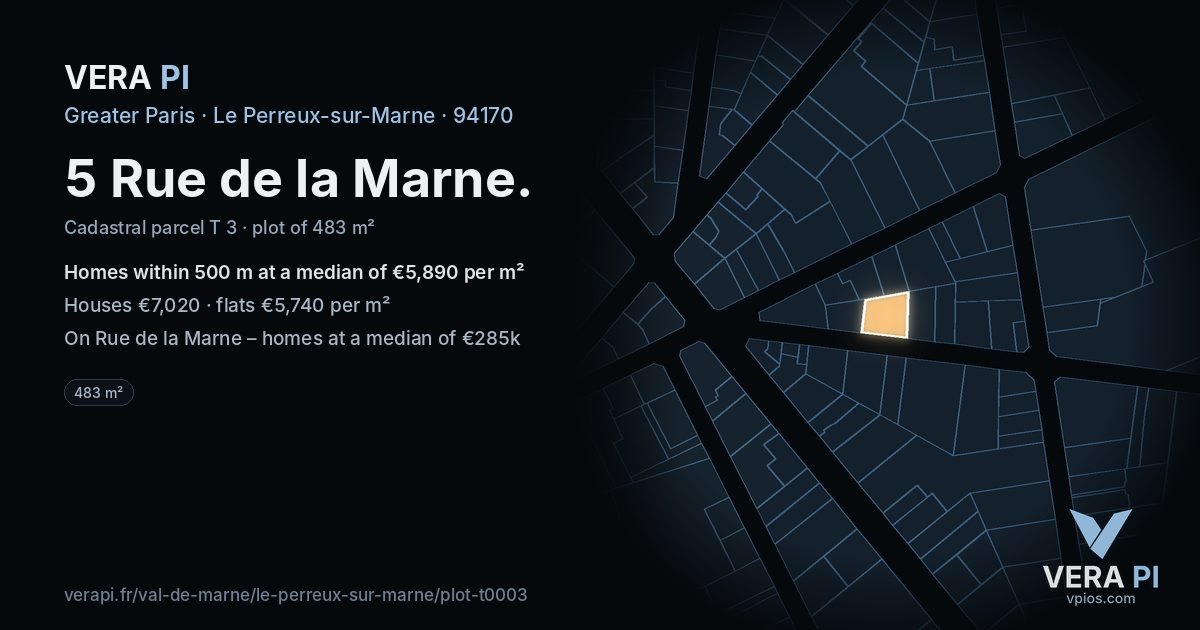 5 Rue de la Marne, Le Perreux-sur-Marne at night – the plot lit, the parcels around coloured by the prices near them