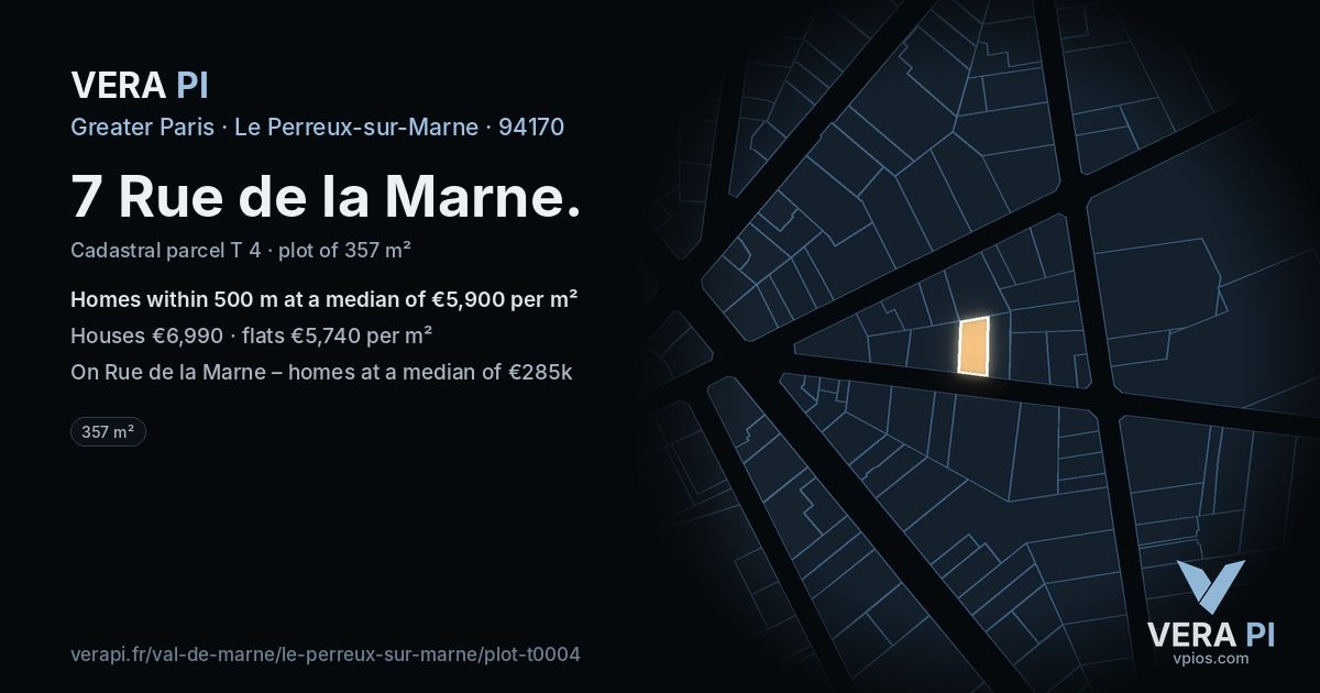 7 Rue de la Marne, Le Perreux-sur-Marne at night – the plot lit, the parcels around coloured by the prices near them