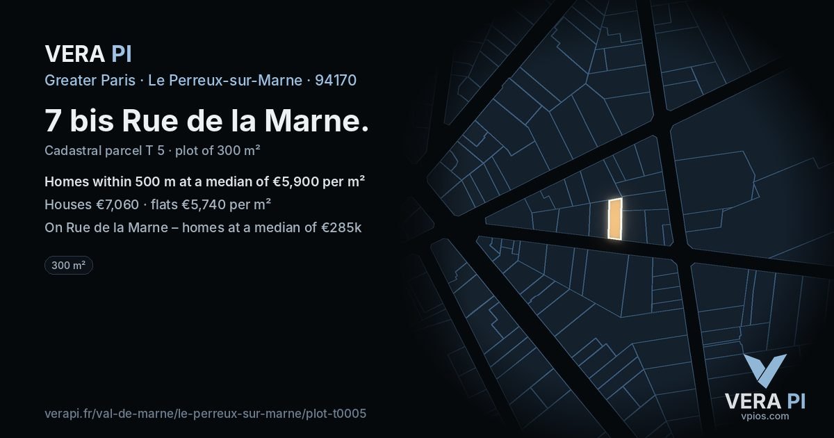 7 bis Rue de la Marne, Le Perreux-sur-Marne at night – the plot lit, the parcels around coloured by the prices near them