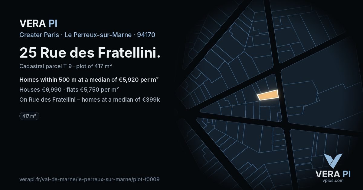 25 Rue des Fratellini, Le Perreux-sur-Marne at night – the plot lit, the parcels around coloured by the prices near them