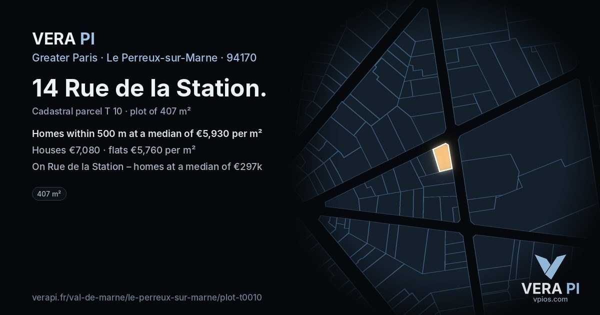 14 Rue de la Station, Le Perreux-sur-Marne at night – the plot lit, the parcels around coloured by the prices near them