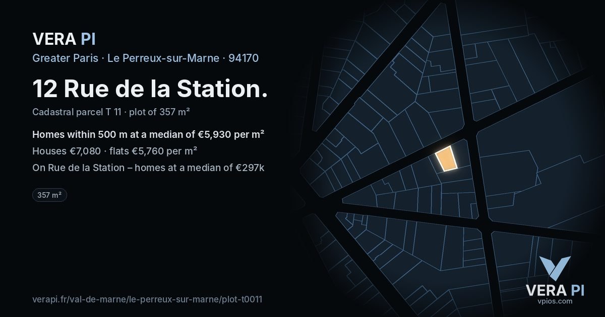 12 Rue de la Station, Le Perreux-sur-Marne at night – the plot lit, the parcels around coloured by the prices near them