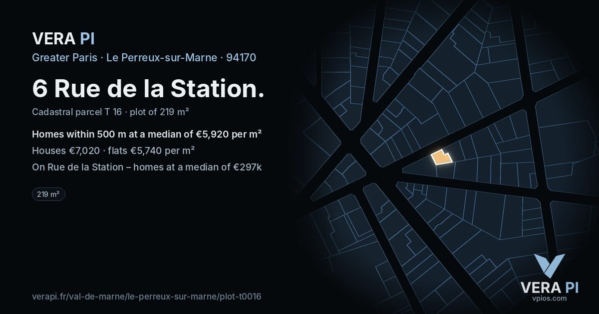 6 Rue de la Station, Le Perreux-sur-Marne at night – the plot lit, the parcels around coloured by the prices near them