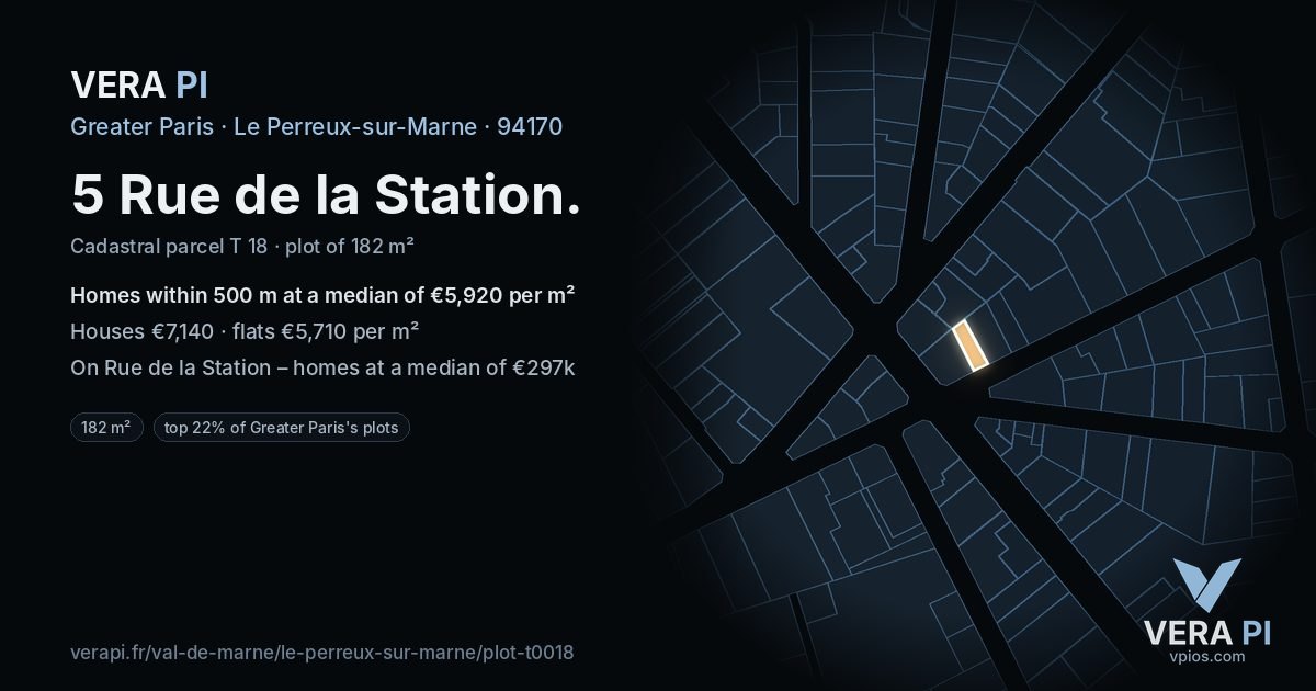 5 Rue de la Station, Le Perreux-sur-Marne at night – the plot lit, the parcels around coloured by the prices near them