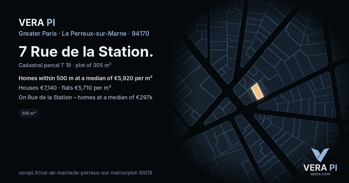 7 Rue de la Station, Le Perreux-sur-Marne at night – the plot lit, the parcels around coloured by the prices near them