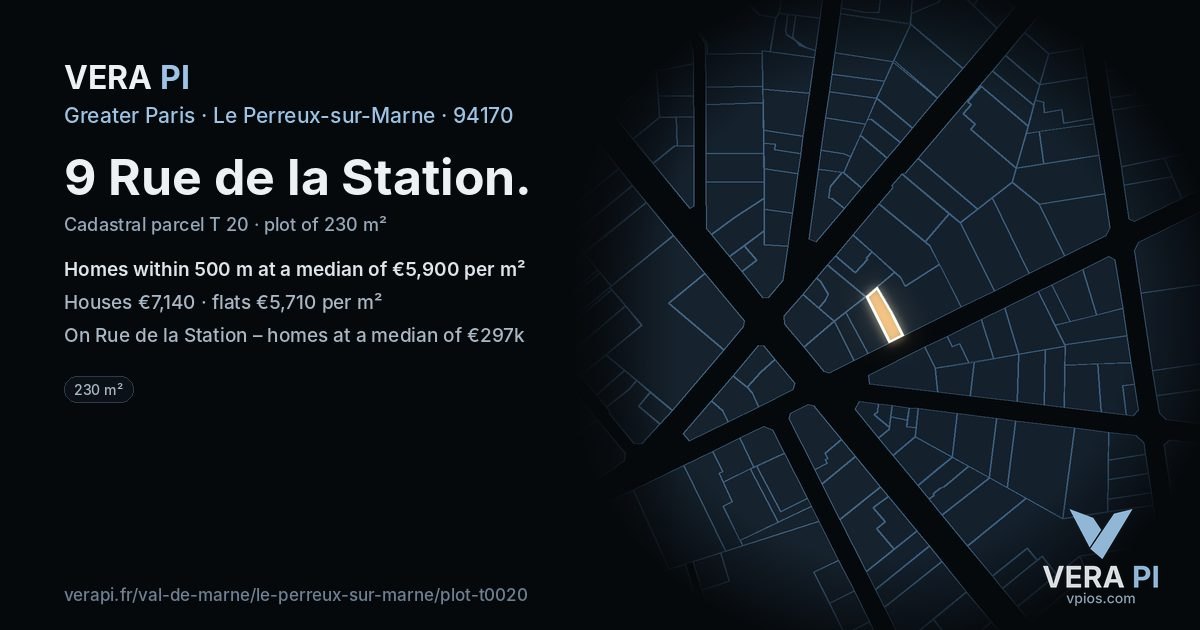 9 Rue de la Station, Le Perreux-sur-Marne at night – the plot lit, the parcels around coloured by the prices near them