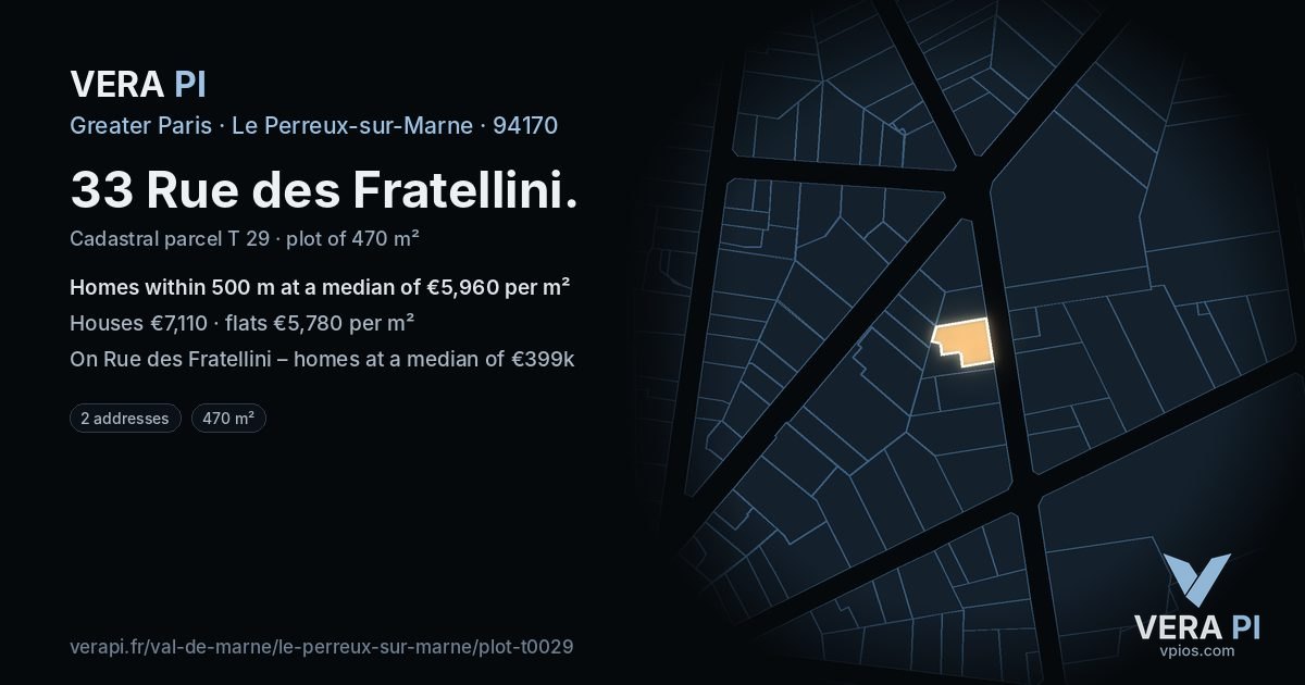33 Rue des Fratellini, Le Perreux-sur-Marne at night – the plot lit, the parcels around coloured by the prices near them