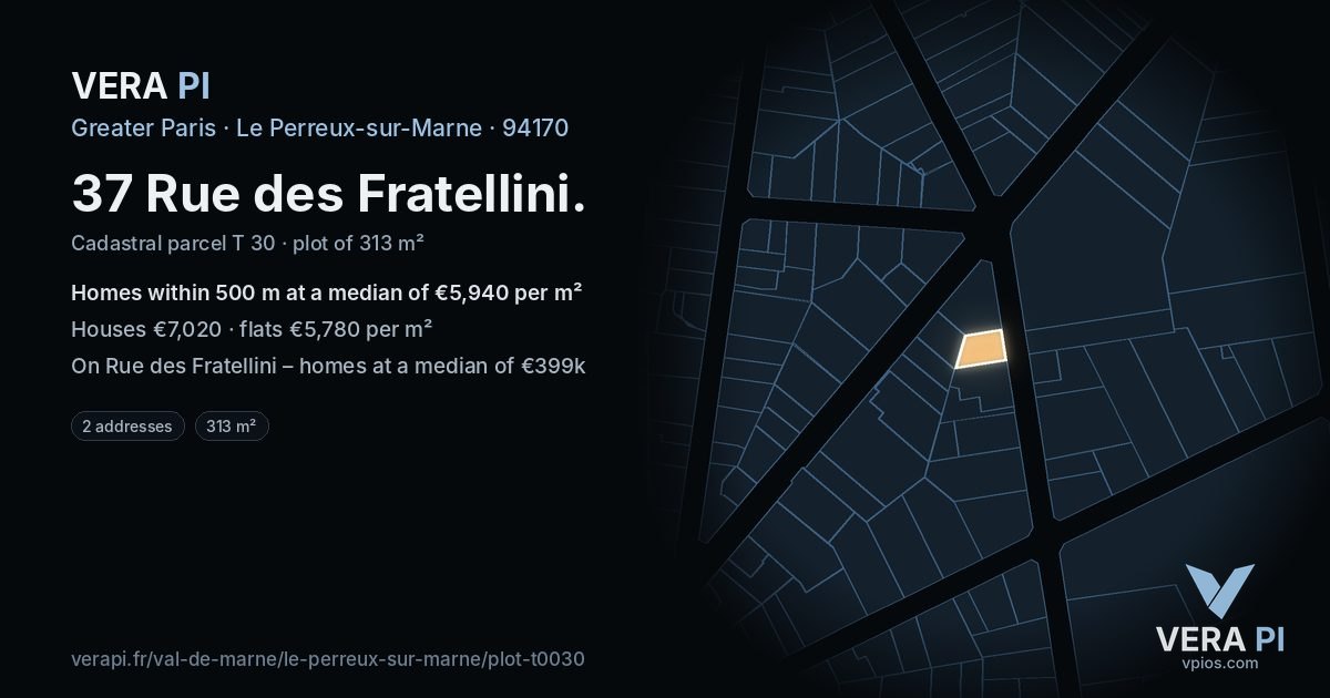 37 Rue des Fratellini, Le Perreux-sur-Marne at night – the plot lit, the parcels around coloured by the prices near them