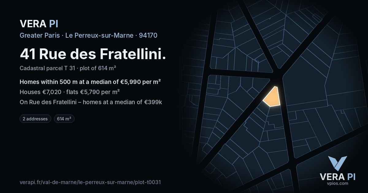 41 Rue des Fratellini, Le Perreux-sur-Marne at night – the plot lit, the parcels around coloured by the prices near them