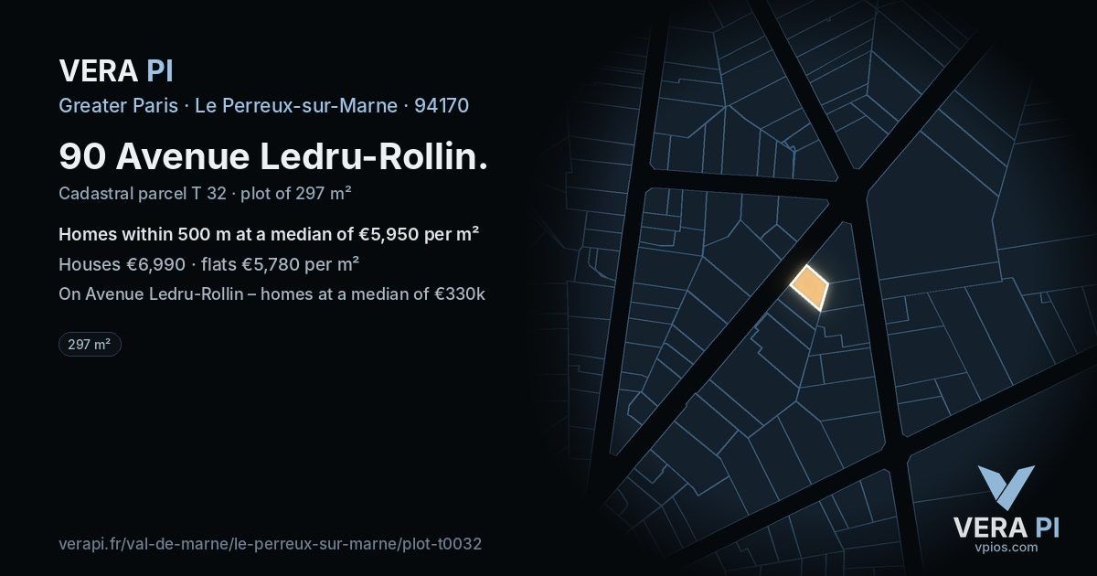 90 Avenue Ledru-Rollin, Le Perreux-sur-Marne at night – the plot lit, the parcels around coloured by the prices near them