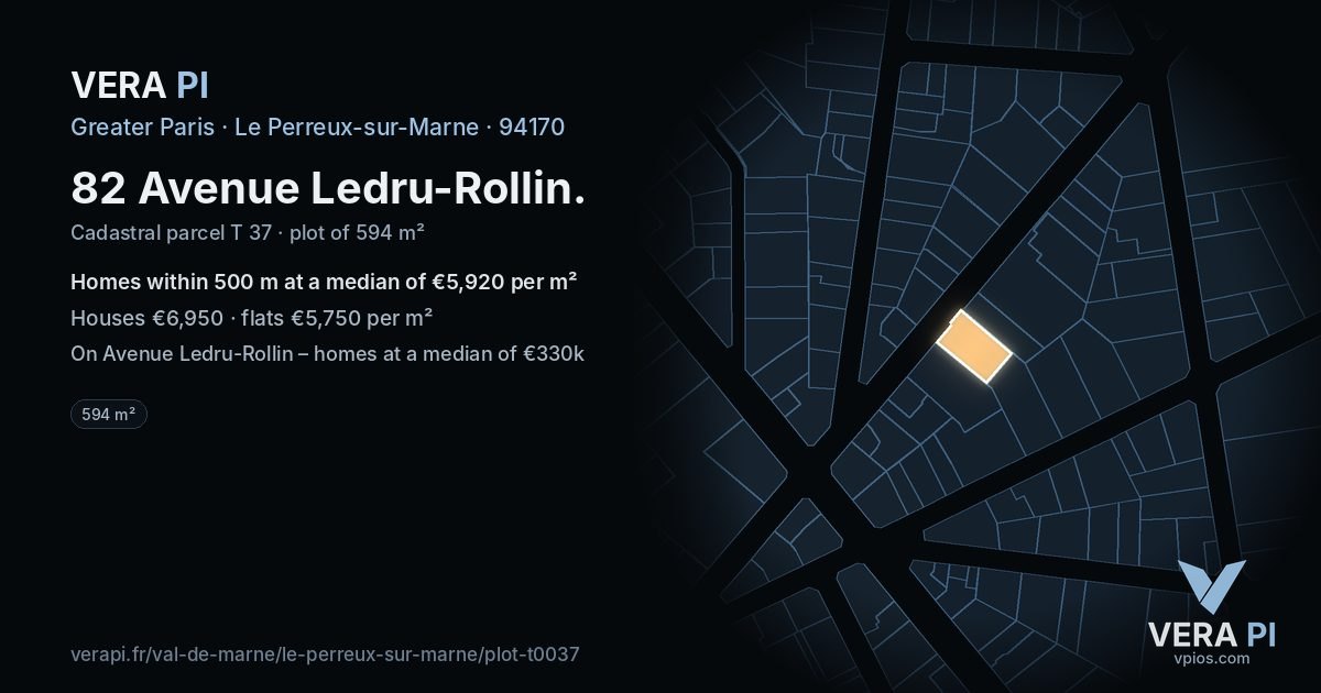 82 Avenue Ledru-Rollin, Le Perreux-sur-Marne at night – the plot lit, the parcels around coloured by the prices near them