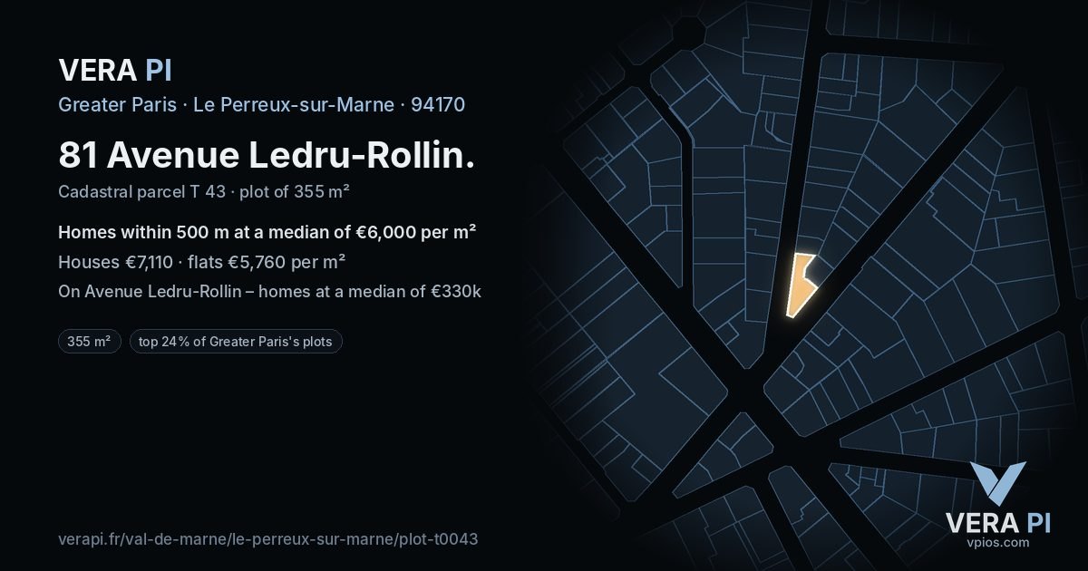 81 Avenue Ledru-Rollin, Le Perreux-sur-Marne at night – the plot lit, the parcels around coloured by the prices near them