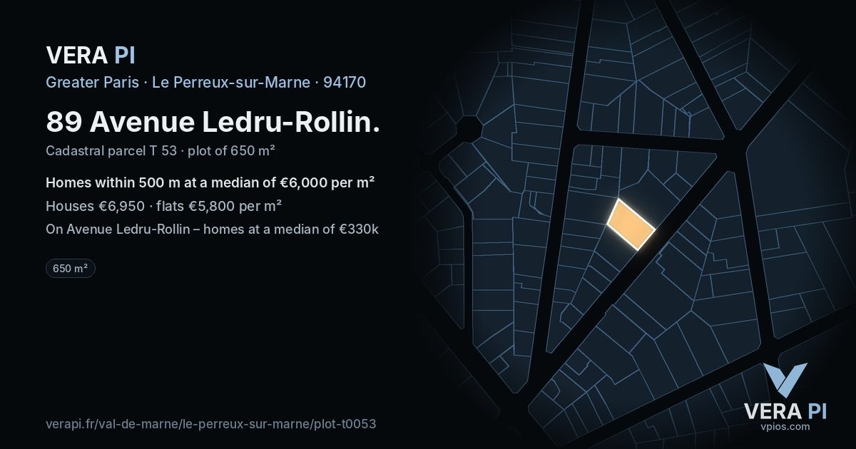 89 Avenue Ledru-Rollin, Le Perreux-sur-Marne at night – the plot lit, the parcels around coloured by the prices near them