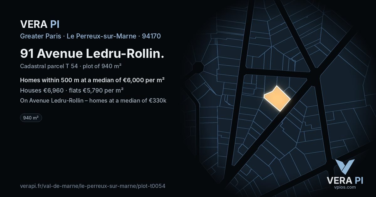 91 Avenue Ledru-Rollin, Le Perreux-sur-Marne at night – the plot lit, the parcels around coloured by the prices near them