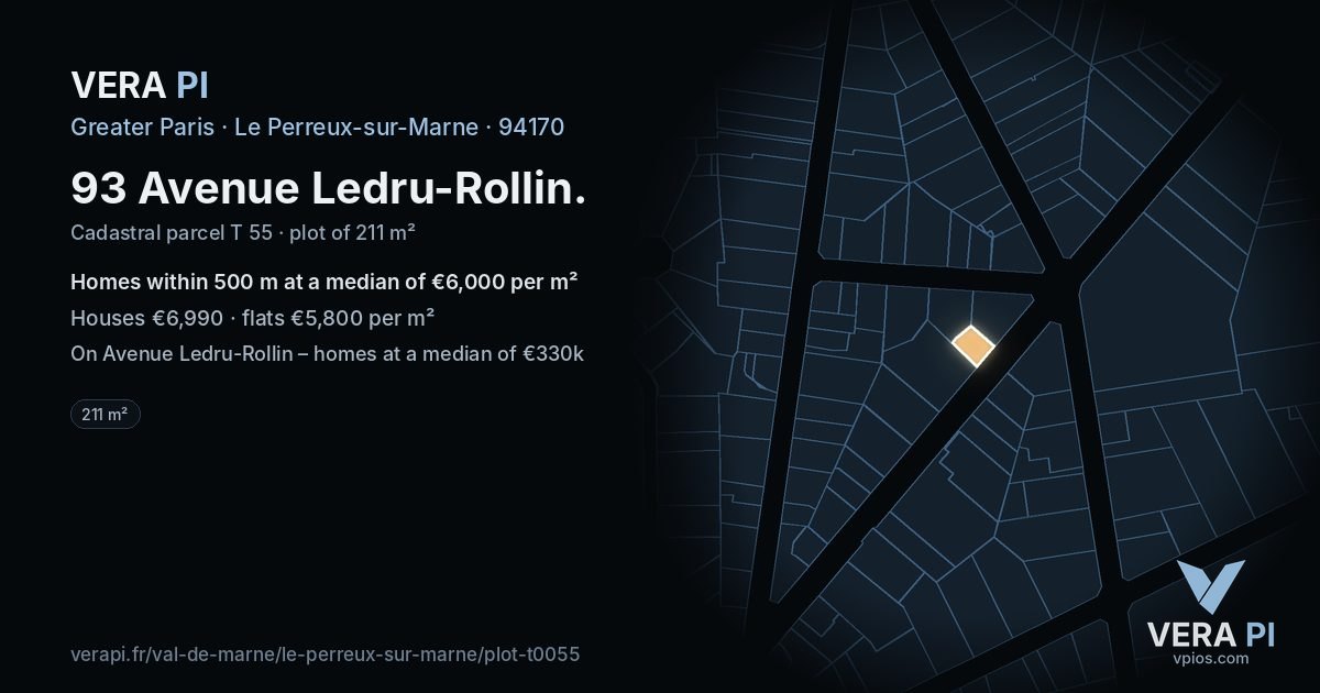 93 Avenue Ledru-Rollin, Le Perreux-sur-Marne at night – the plot lit, the parcels around coloured by the prices near them