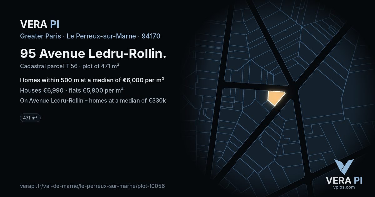 95 Avenue Ledru-Rollin, Le Perreux-sur-Marne at night – the plot lit, the parcels around coloured by the prices near them