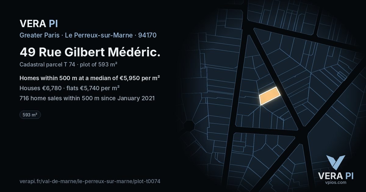 49 Rue Gilbert Médéric, Le Perreux-sur-Marne at night – the plot lit, the parcels around coloured by the prices near them