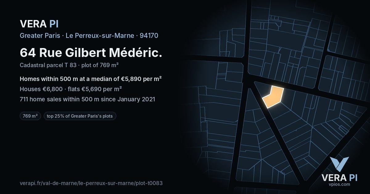 64 Rue Gilbert Médéric, Le Perreux-sur-Marne at night – the plot lit, the parcels around coloured by the prices near them
