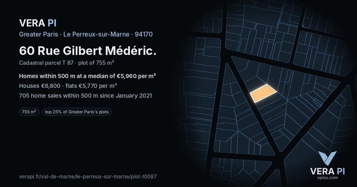 60 Rue Gilbert Médéric, Le Perreux-sur-Marne at night – the plot lit, the parcels around coloured by the prices near them