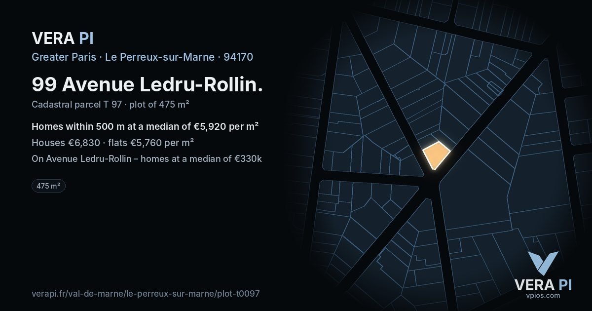 99 Avenue Ledru-Rollin, Le Perreux-sur-Marne at night – the plot lit, the parcels around coloured by the prices near them