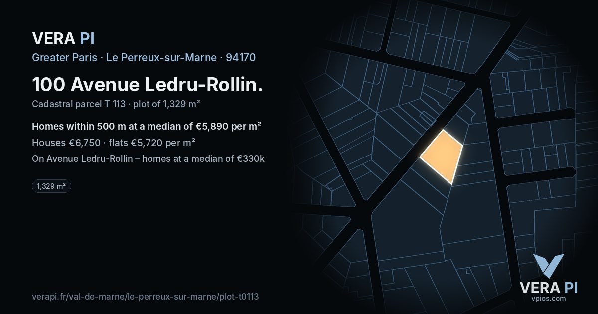100 Avenue Ledru-Rollin, Le Perreux-sur-Marne at night – the plot lit, the parcels around coloured by the prices near them