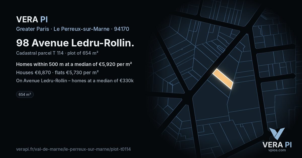 98 Avenue Ledru-Rollin, Le Perreux-sur-Marne at night – the plot lit, the parcels around coloured by the prices near them