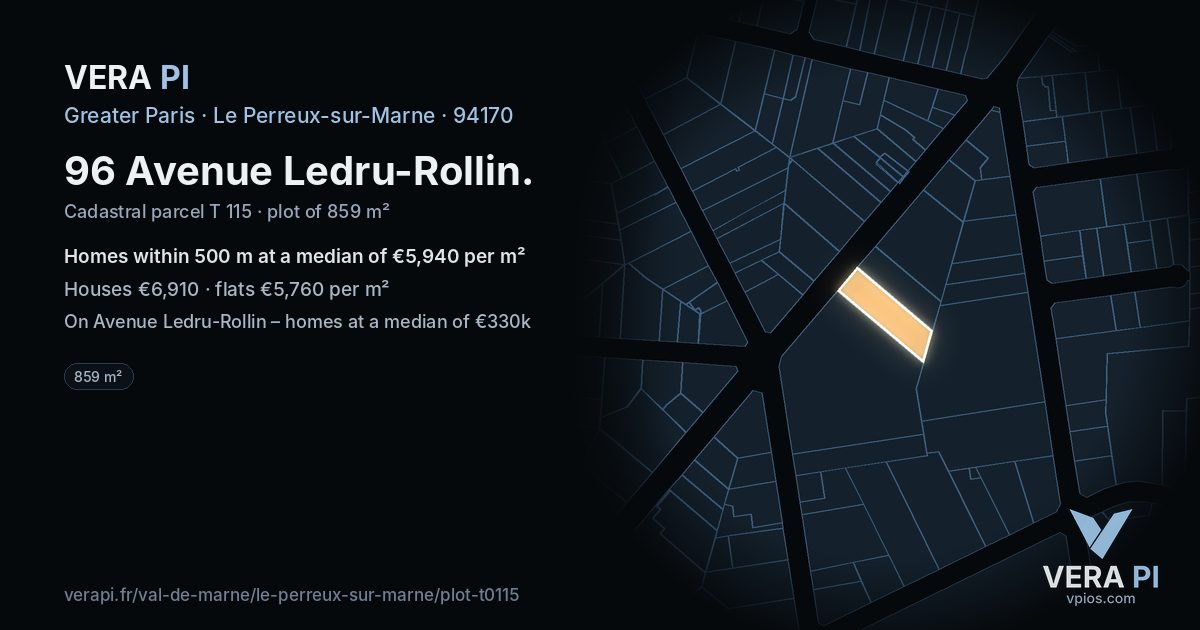 96 Avenue Ledru-Rollin, Le Perreux-sur-Marne at night – the plot lit, the parcels around coloured by the prices near them