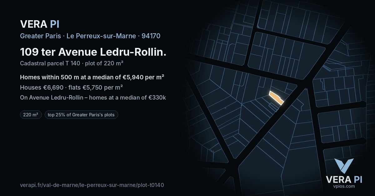 109 ter Avenue Ledru-Rollin, Le Perreux-sur-Marne at night – the plot lit, the parcels around coloured by the prices near them