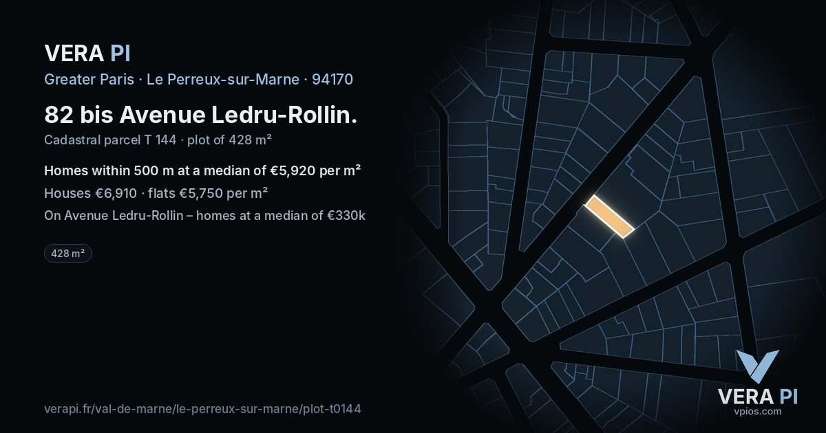 82 bis Avenue Ledru-Rollin, Le Perreux-sur-Marne at night – the plot lit, the parcels around coloured by the prices near them