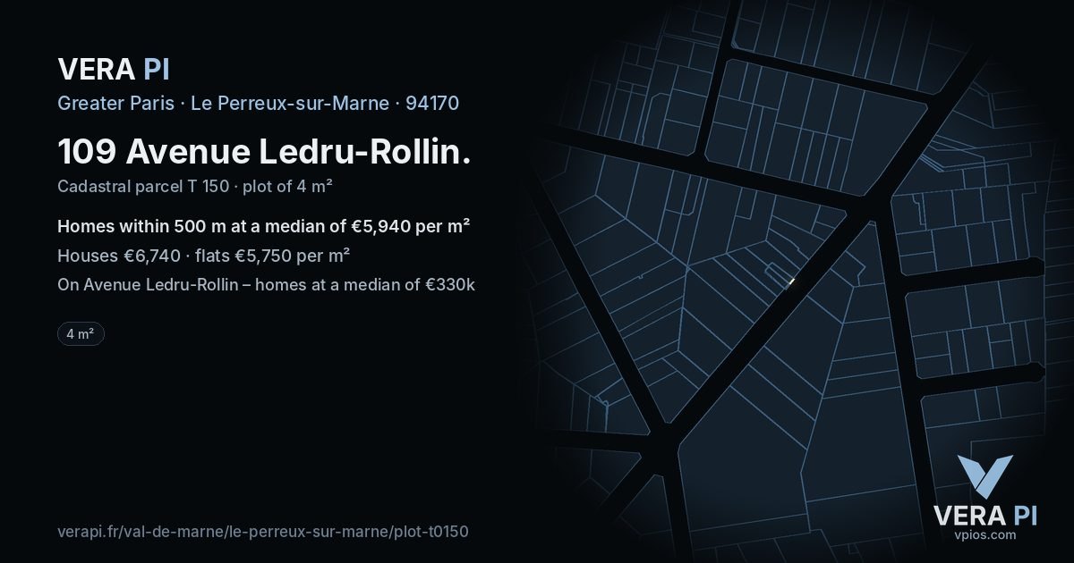 109 Avenue Ledru-Rollin, Le Perreux-sur-Marne at night – the plot lit, the parcels around coloured by the prices near them