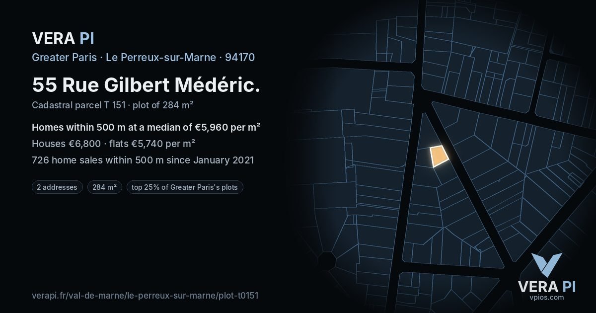 55 Rue Gilbert Médéric, Le Perreux-sur-Marne at night – the plot lit, the parcels around coloured by the prices near them