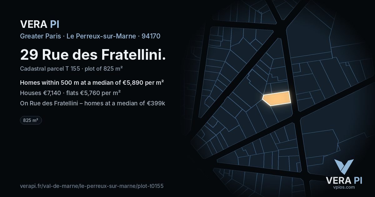 29 Rue des Fratellini, Le Perreux-sur-Marne at night – the plot lit, the parcels around coloured by the prices near them
