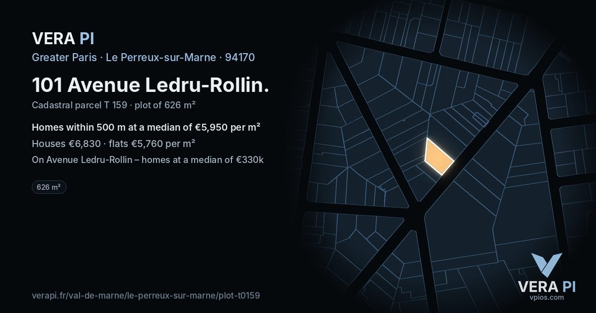 101 Avenue Ledru-Rollin, Le Perreux-sur-Marne at night – the plot lit, the parcels around coloured by the prices near them