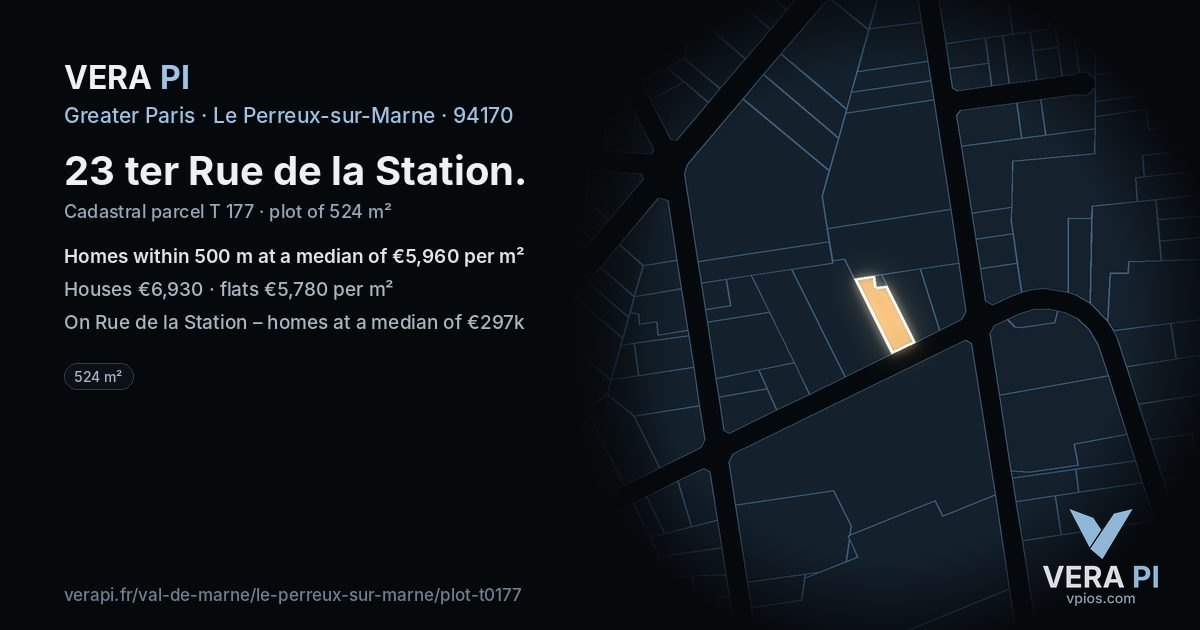 23 ter Rue de la Station, Le Perreux-sur-Marne at night – the plot lit, the parcels around coloured by the prices near them