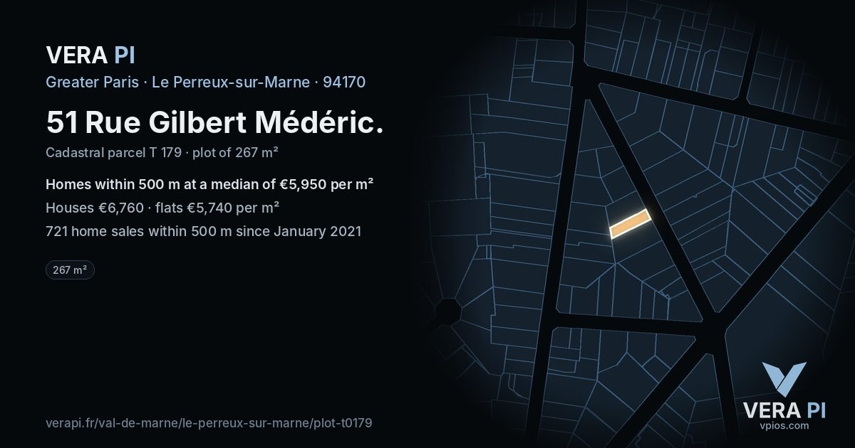 51 Rue Gilbert Médéric, Le Perreux-sur-Marne at night – the plot lit, the parcels around coloured by the prices near them