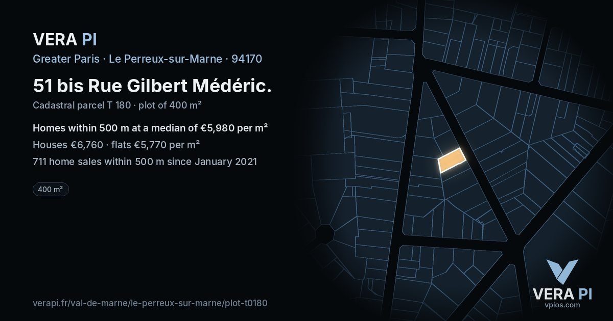 51 bis Rue Gilbert Médéric, Le Perreux-sur-Marne at night – the plot lit, the parcels around coloured by the prices near them