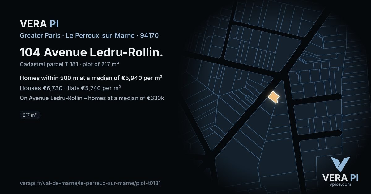 104 Avenue Ledru-Rollin, Le Perreux-sur-Marne at night – the plot lit, the parcels around coloured by the prices near them