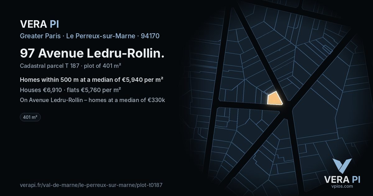 97 Avenue Ledru-Rollin, Le Perreux-sur-Marne at night – the plot lit, the parcels around coloured by the prices near them