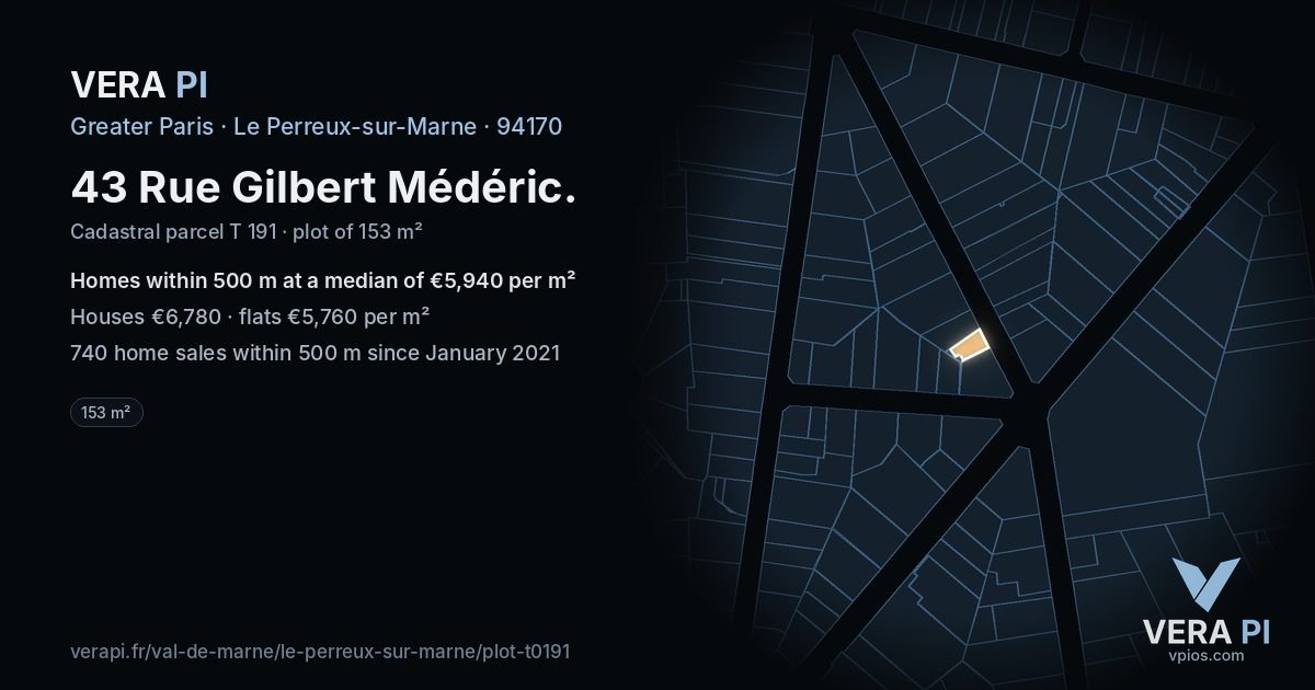 43 Rue Gilbert Médéric, Le Perreux-sur-Marne at night – the plot lit, the parcels around coloured by the prices near them