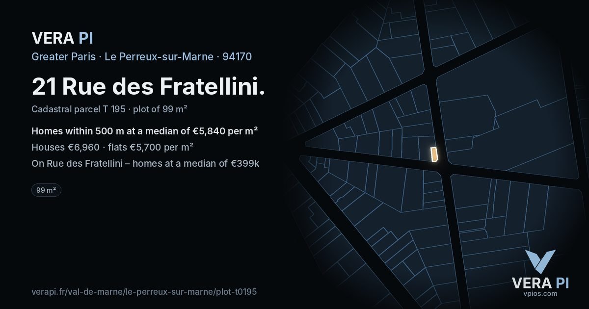 21 Rue des Fratellini, Le Perreux-sur-Marne at night – the plot lit, the parcels around coloured by the prices near them