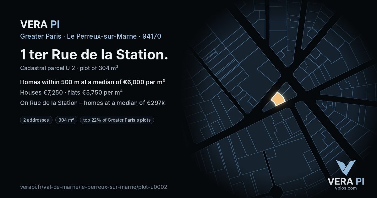 1 ter Rue de la Station, Le Perreux-sur-Marne at night – the plot lit, the parcels around coloured by the prices near them