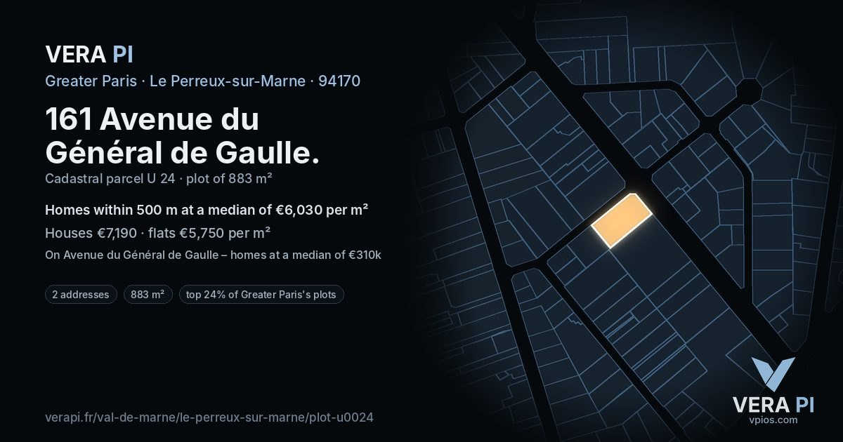 161 Avenue du Général de Gaulle, Le Perreux-sur-Marne at night – the plot lit, the parcels around coloured by the prices near them