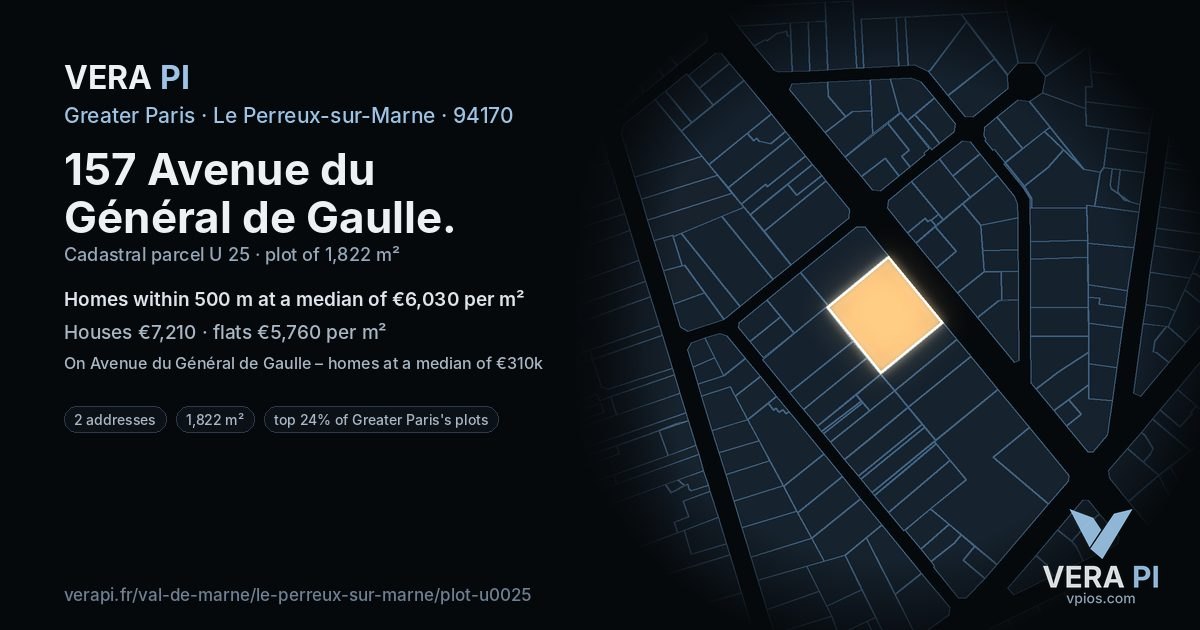 157 Avenue du Général de Gaulle, Le Perreux-sur-Marne at night – the plot lit, the parcels around coloured by the prices near them