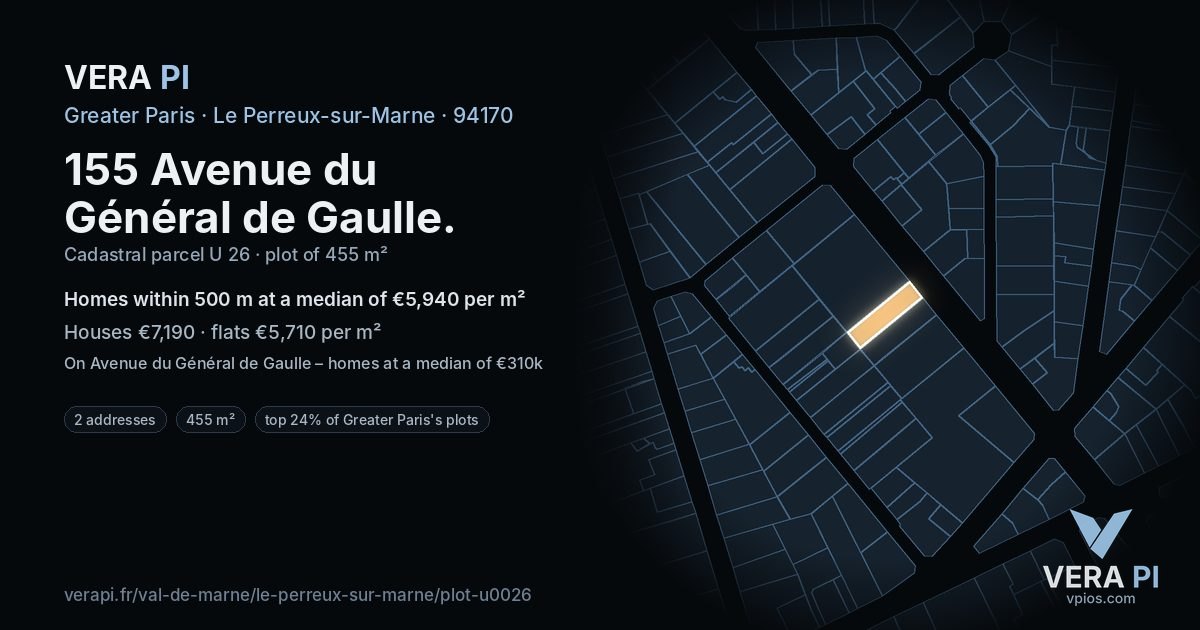 155 Avenue du Général de Gaulle, Le Perreux-sur-Marne at night – the plot lit, the parcels around coloured by the prices near them